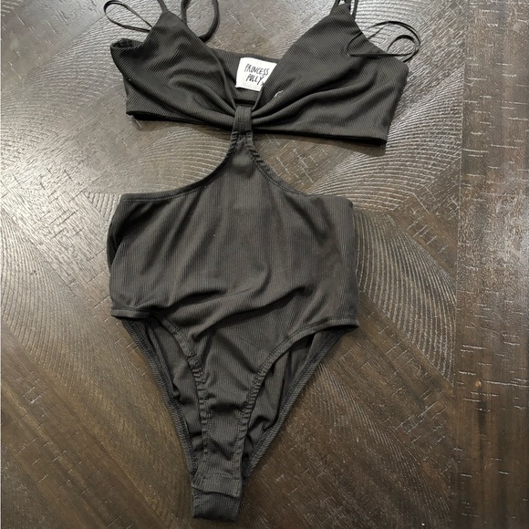 Princess Polly Tops - Princess Polly Charcoal Twist-Front Bodysuit